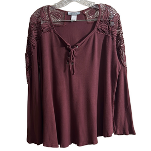 Janette Plus Buthungy/plum Long Sleeve Tie Front Blouse